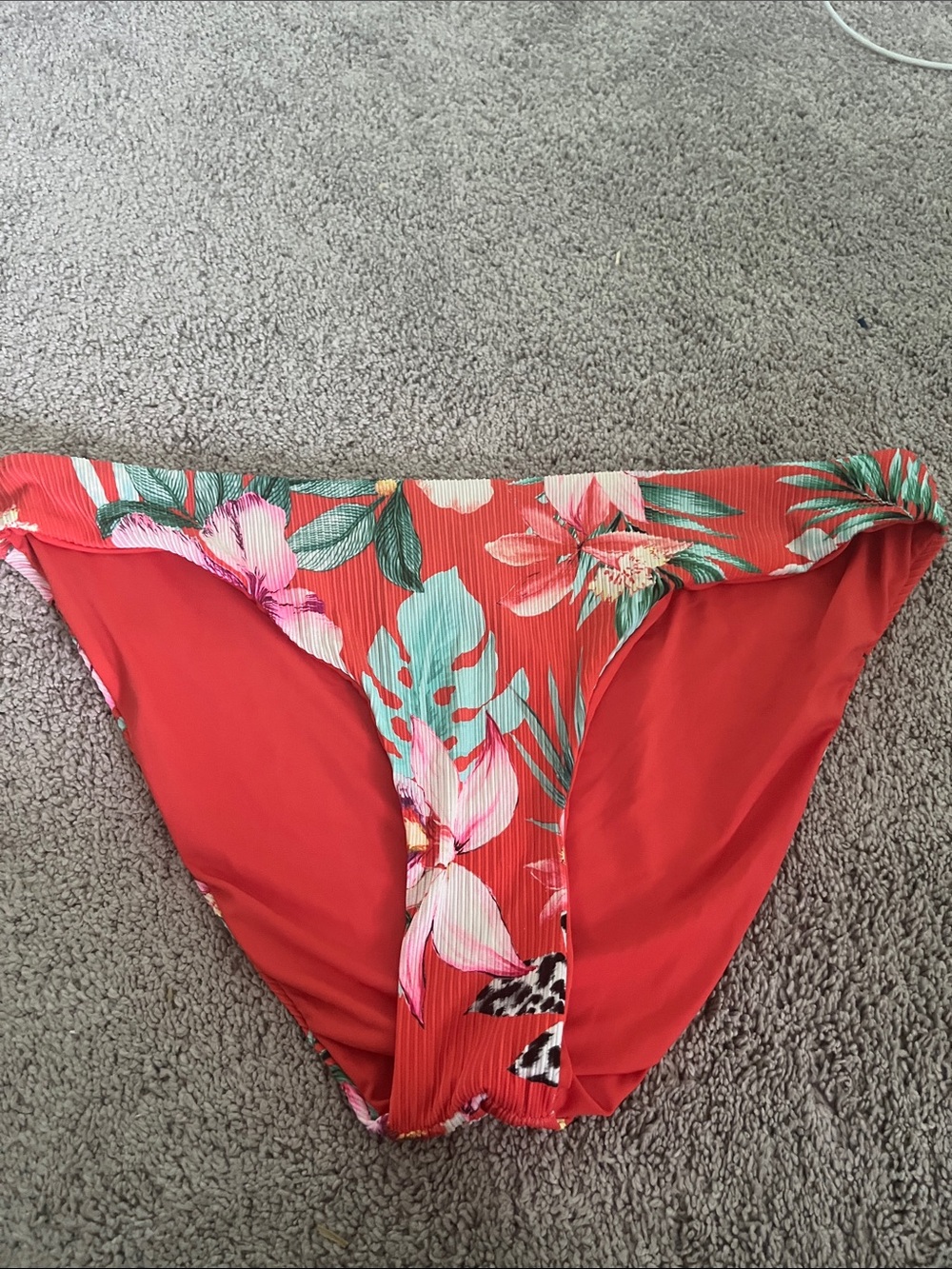 Red Floral High-Cut Bikini Bottom